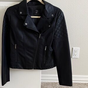 New York & Company Women's Black Faux Leather Moto Jacket